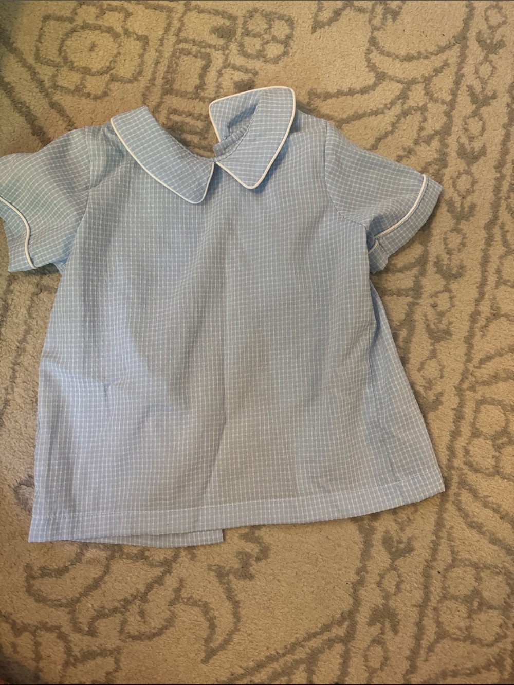 Blue Short-Sleeve Collared Top